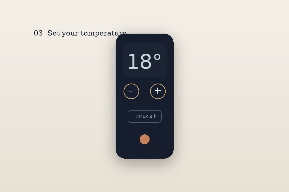 De afstandsbediening met het display op 18 graden